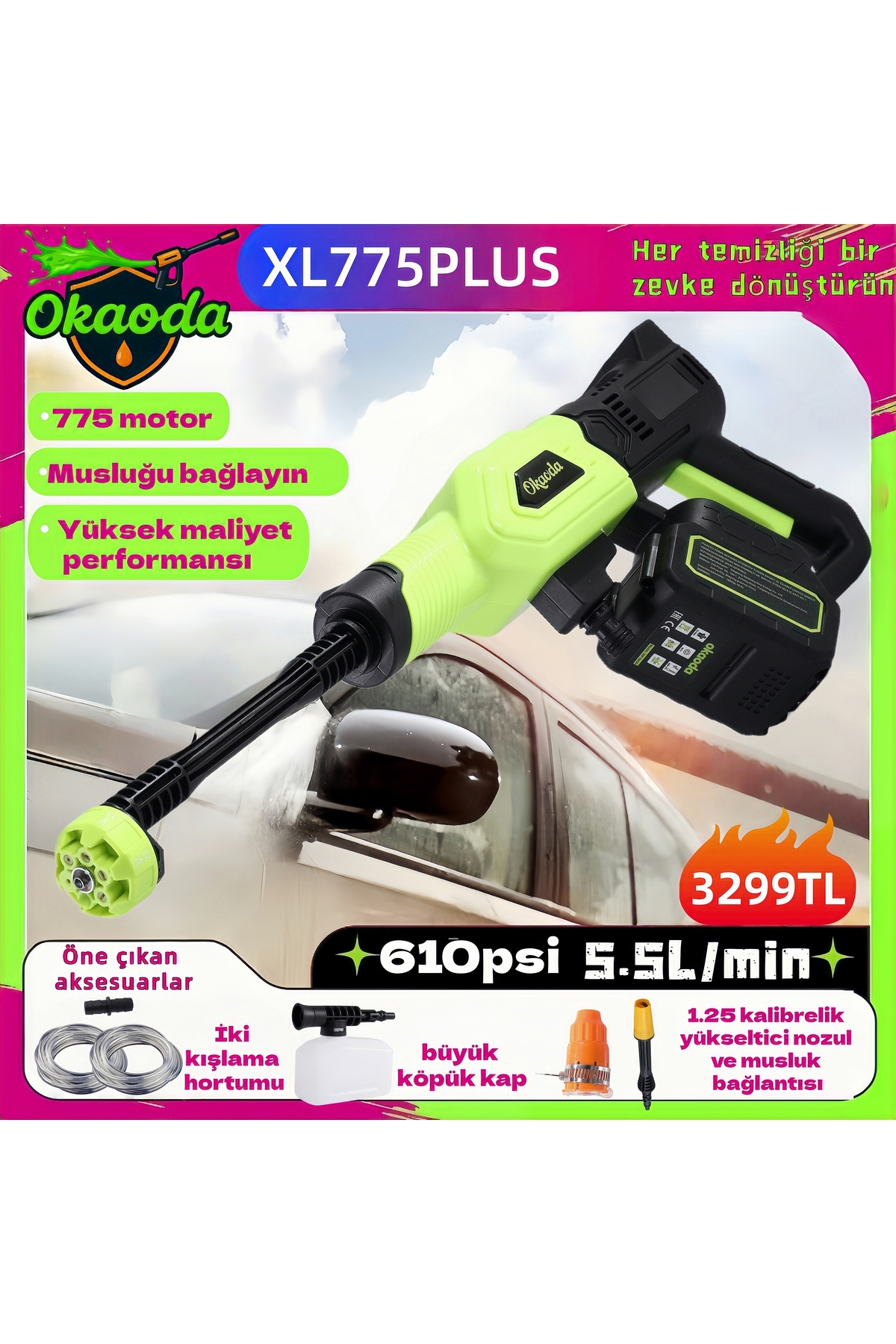 okaoda 💎XL775PLUS Musluğa bağlı çift pilli 775 motor, şarj