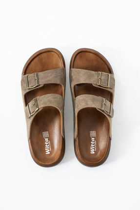 Witta Ortopedik Günlük Kaymaz Taban Yumuşak Deri Tokalı Ev Dışarı Erkek Terlik