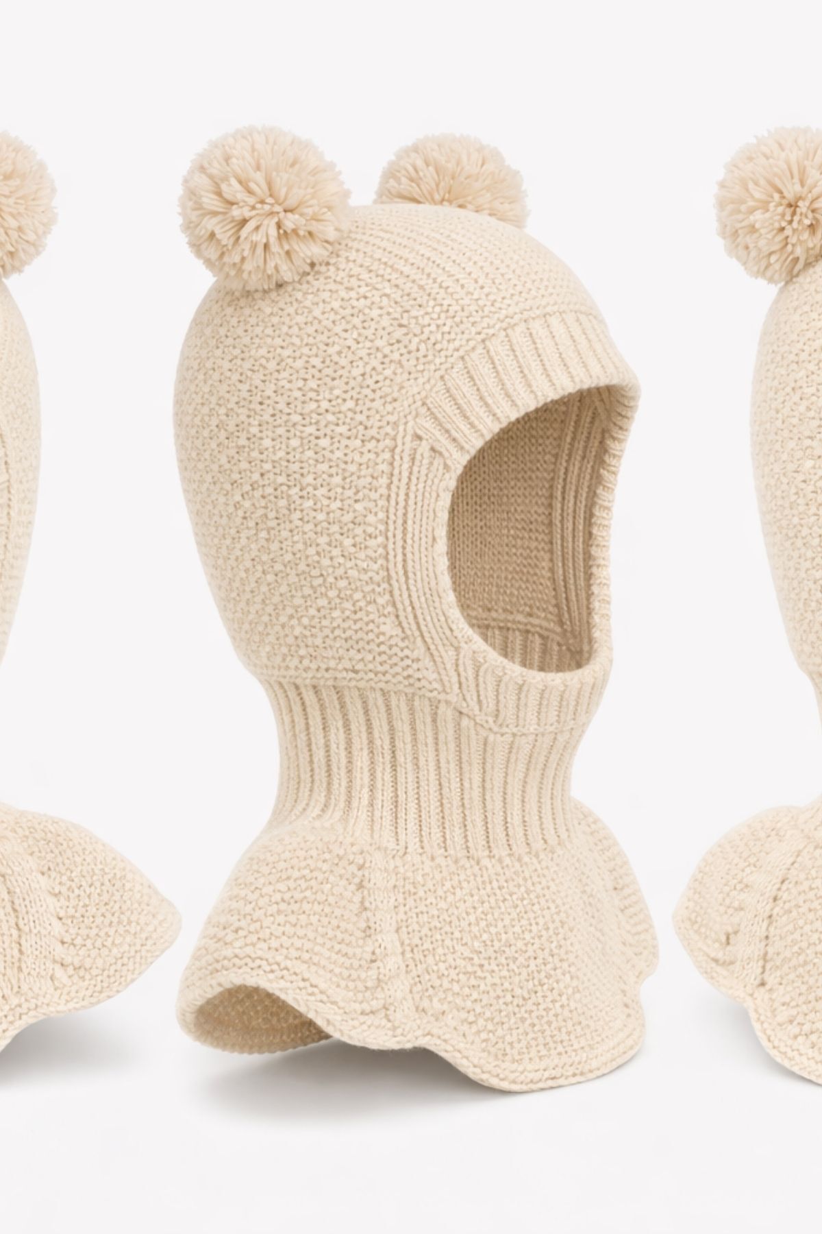 Minytrendy Kız Erkek Bebek Çocuk Omuzlu Triko Balaklava Bere Kar Maskesi Ponponlu Bere fotoğrafı 4 (önizleme)