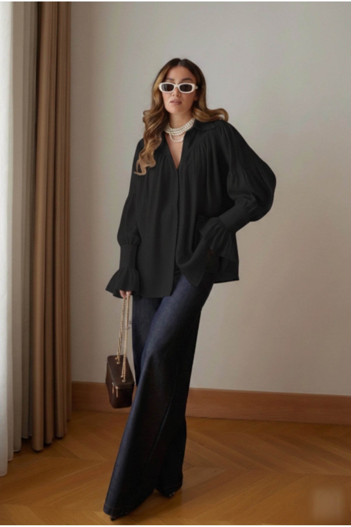 GALAVİP  Kadın Premium Büzgü Ve Kol Detaylı Gömlek - Görsel 3