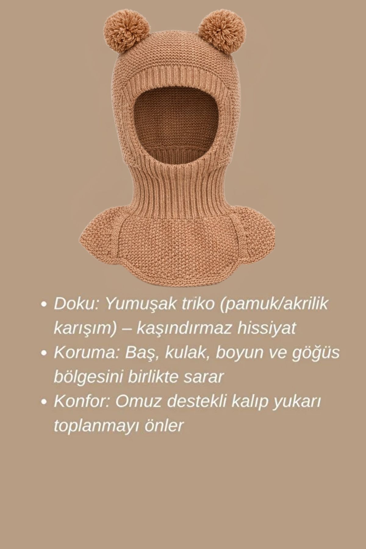 Minytrendy Kız Erkek Bebek Çocuk Omuzlu Triko Balaklava Bere Kar Maskesi Ponponlu Bere fotoğrafı 3 (önizleme)