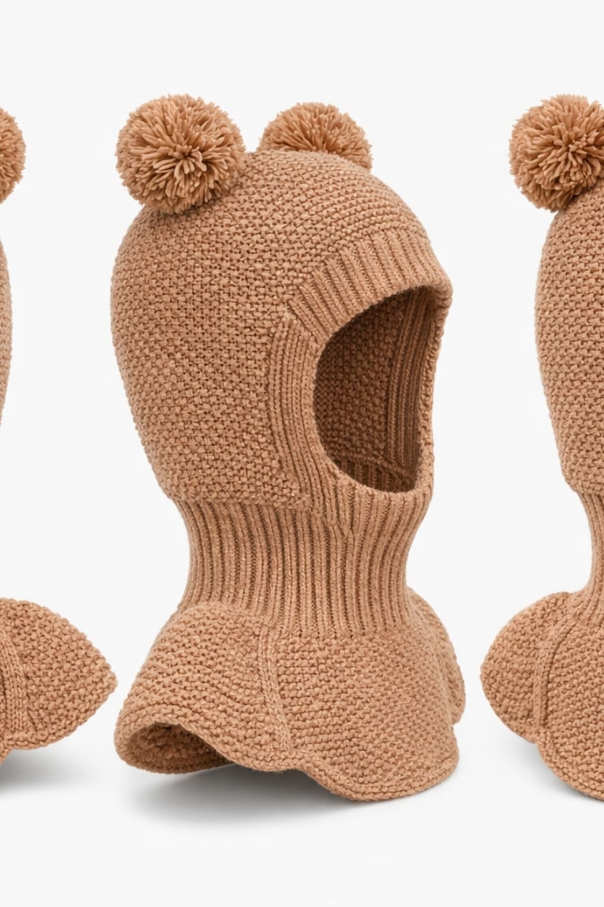 Minytrendy Kız Erkek Bebek Çocuk Omuzlu Triko Balaklava Bere Kar Maskesi Ponponlu Bere fotoğrafı 5 (önizleme)