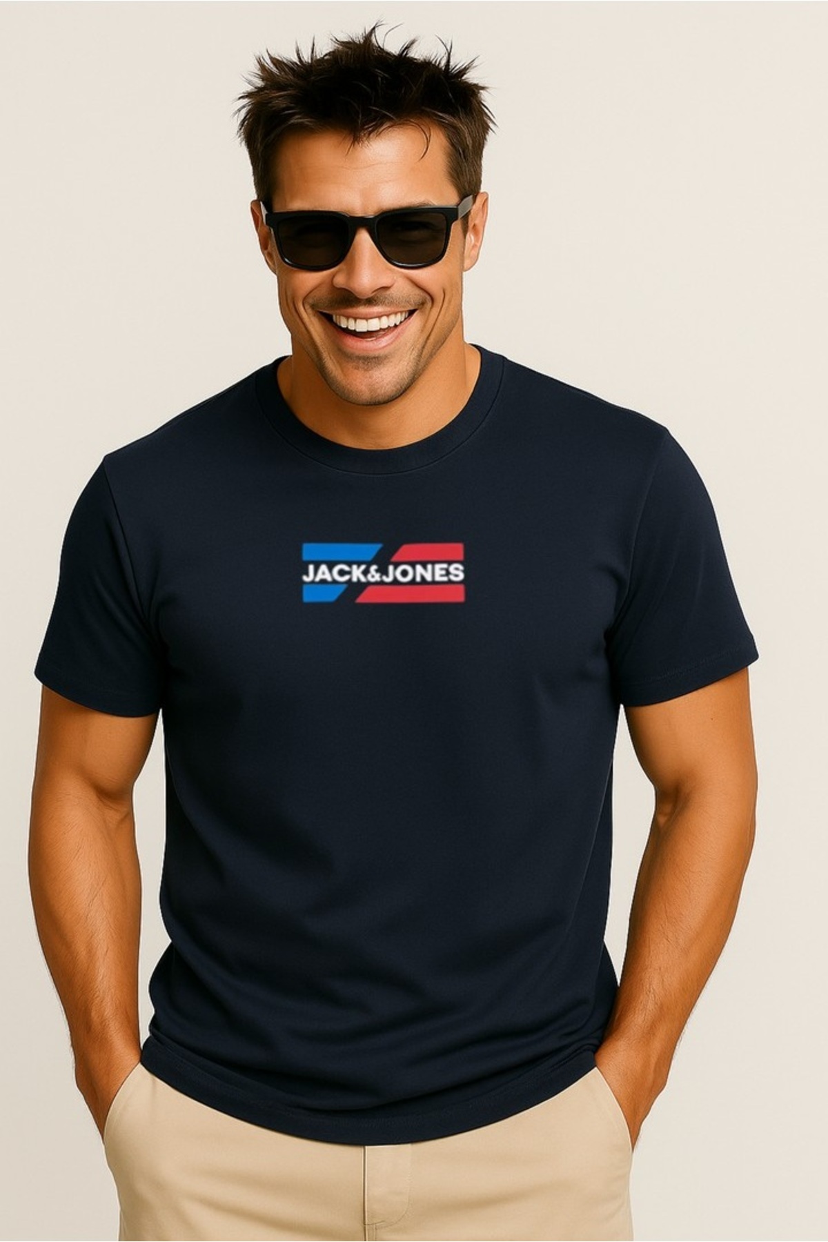 تی شرت مردانه جک اند جونز مدل 12268415 یقه 0 - سرمه‌ای جک اند جونز تی شرت Jack & Jones