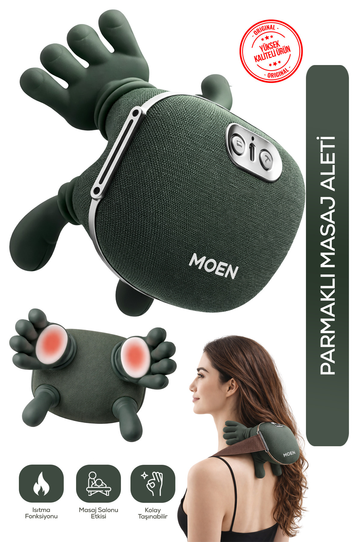 MOEN Parmakla Yoğuran El Hissi Sunan Isıtmalı Masaj Aleti (Taşınabilir,Şarjlı...