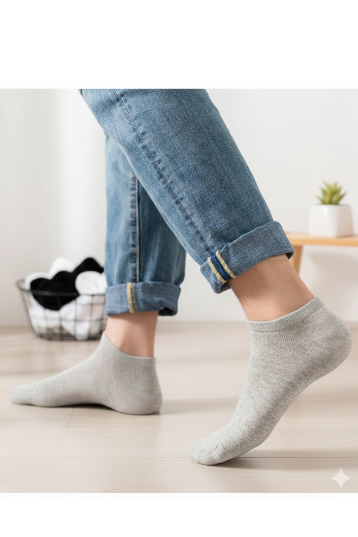 TreBears 12 Çift Unisex Pamuklu Patik Çorap Seti - Siyah, Gri, Beyaz Karışık Ekonomik Paket görsel 3