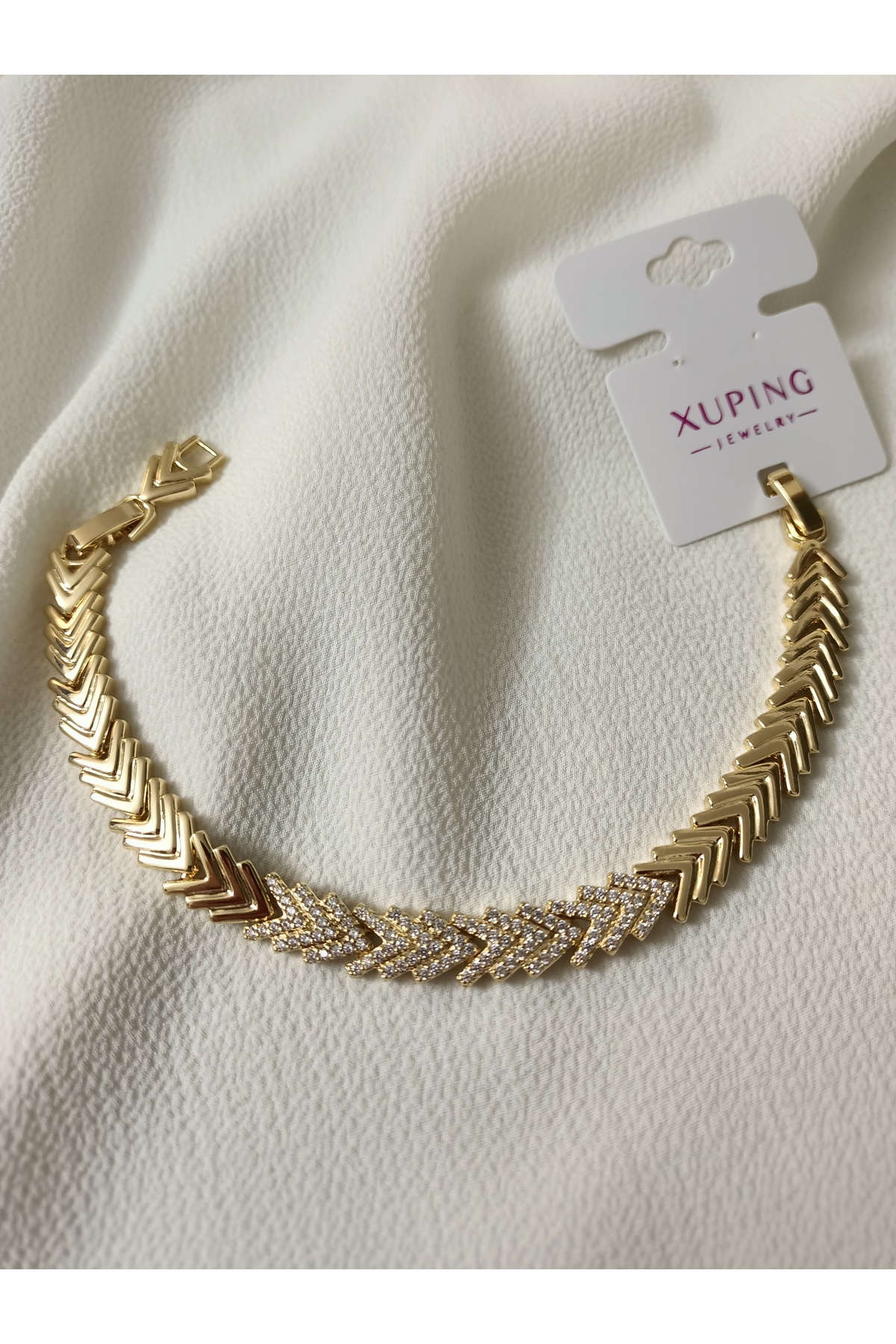 XUPING JEWELRY POKAK 14k Altın Kaplama Zirkon Taşlı Balık Sırtı Kuyumcu İşçiliği VIP Bileklik-17cm+2cm