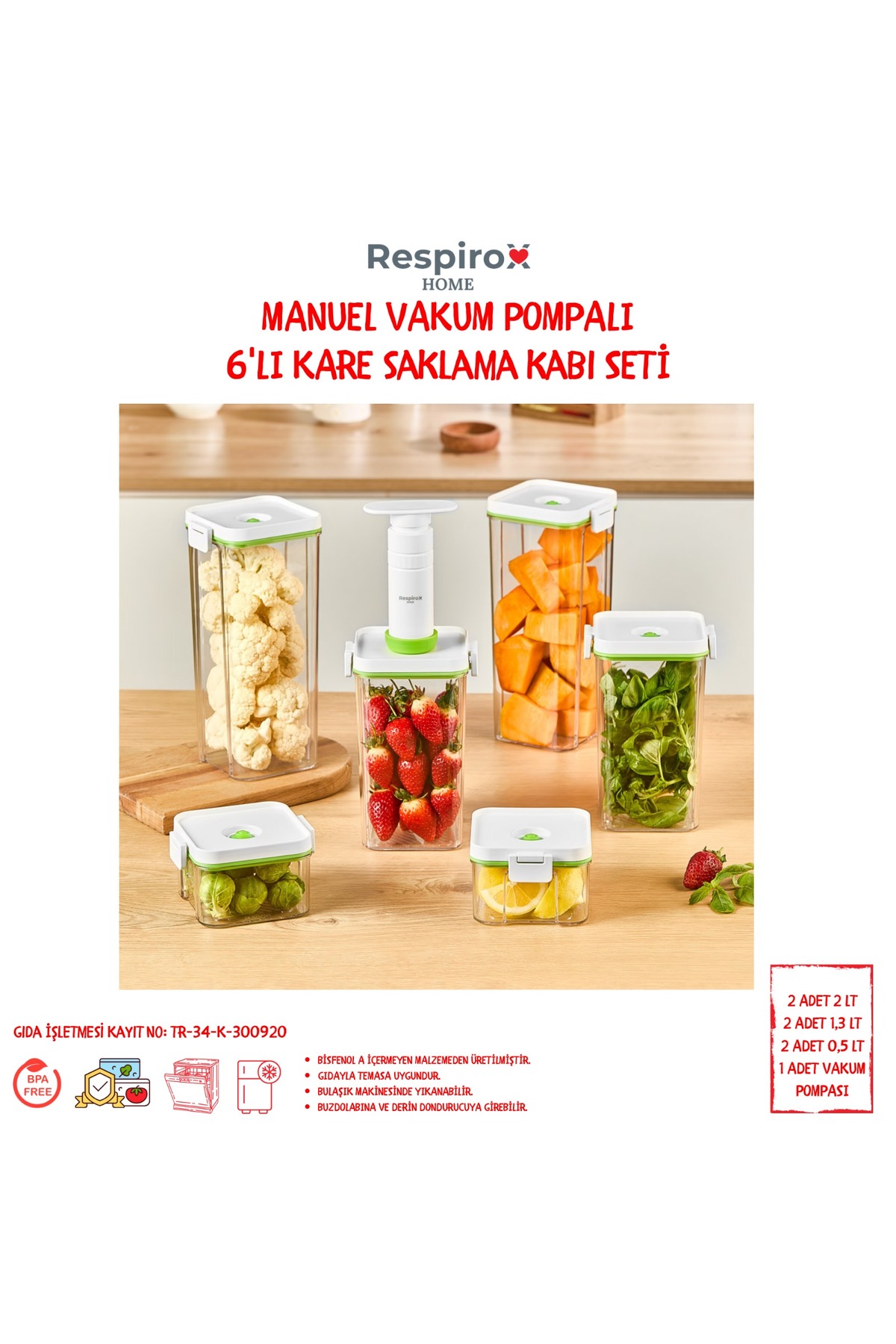 Respirox Home Respiroxhome Vakumlu Saklama Kabı Seti 6lı Manuel