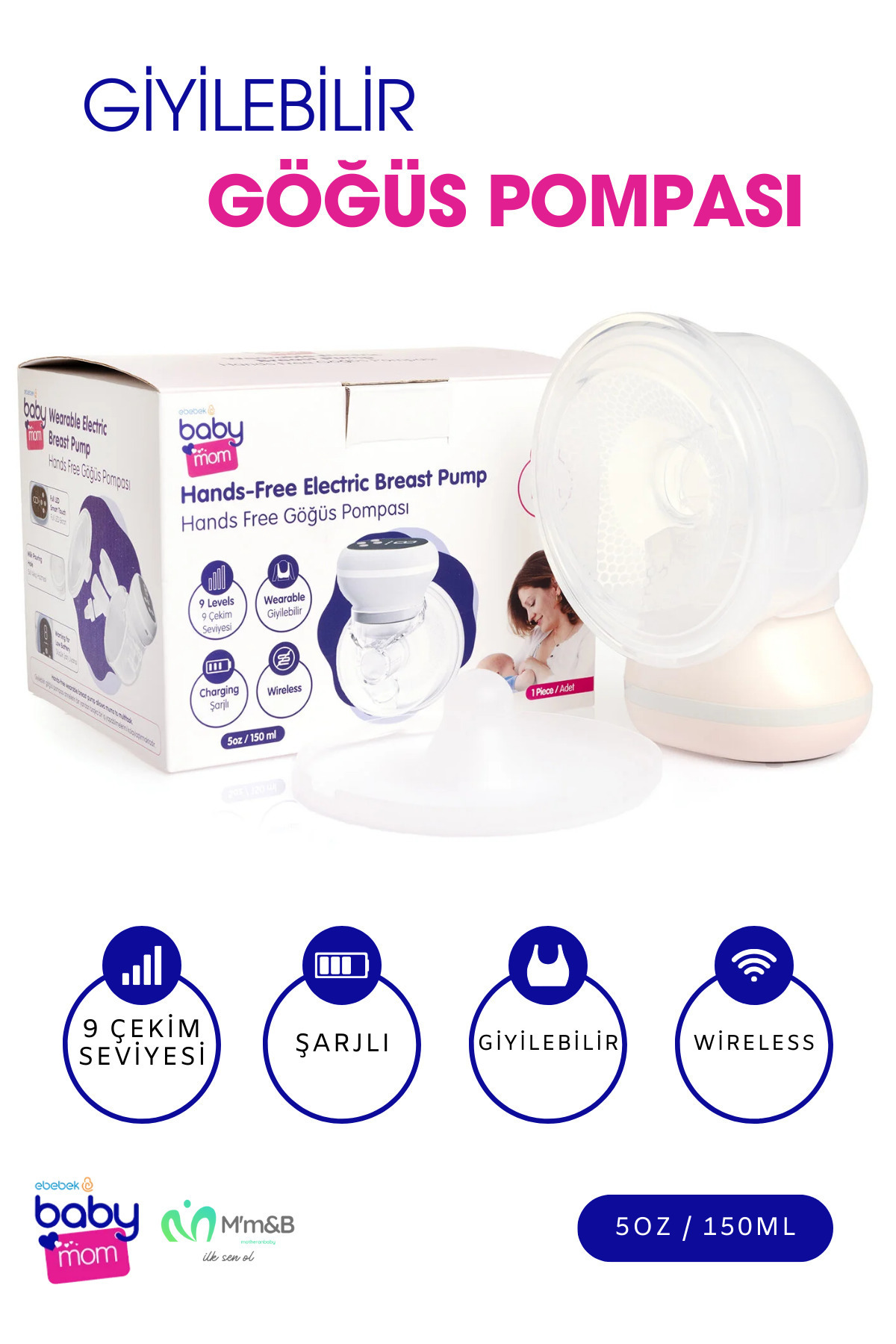ebebek Baby Mom Elektrikli Giyilebilir Göğüs Pompası / Hands-Free Göğüs Pompası / 9 Kademeli Göğüs Pompası fotoğrafı 2 (önizleme)