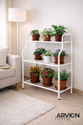 ARVİONHOME Modern Beyaz 3 Katlı Metal Mutfak Ve Dekoratif Saksılık Dayanıklı ...