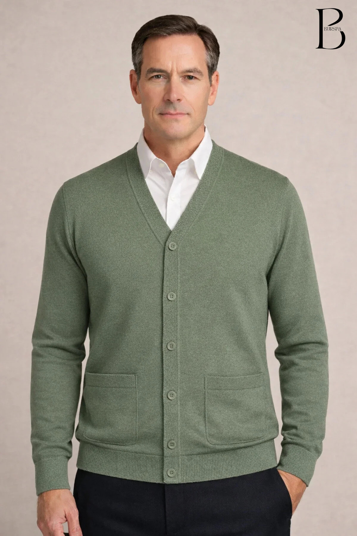 Plain Thin Wool Khaki Baby Jacket with Seasonal Pockets