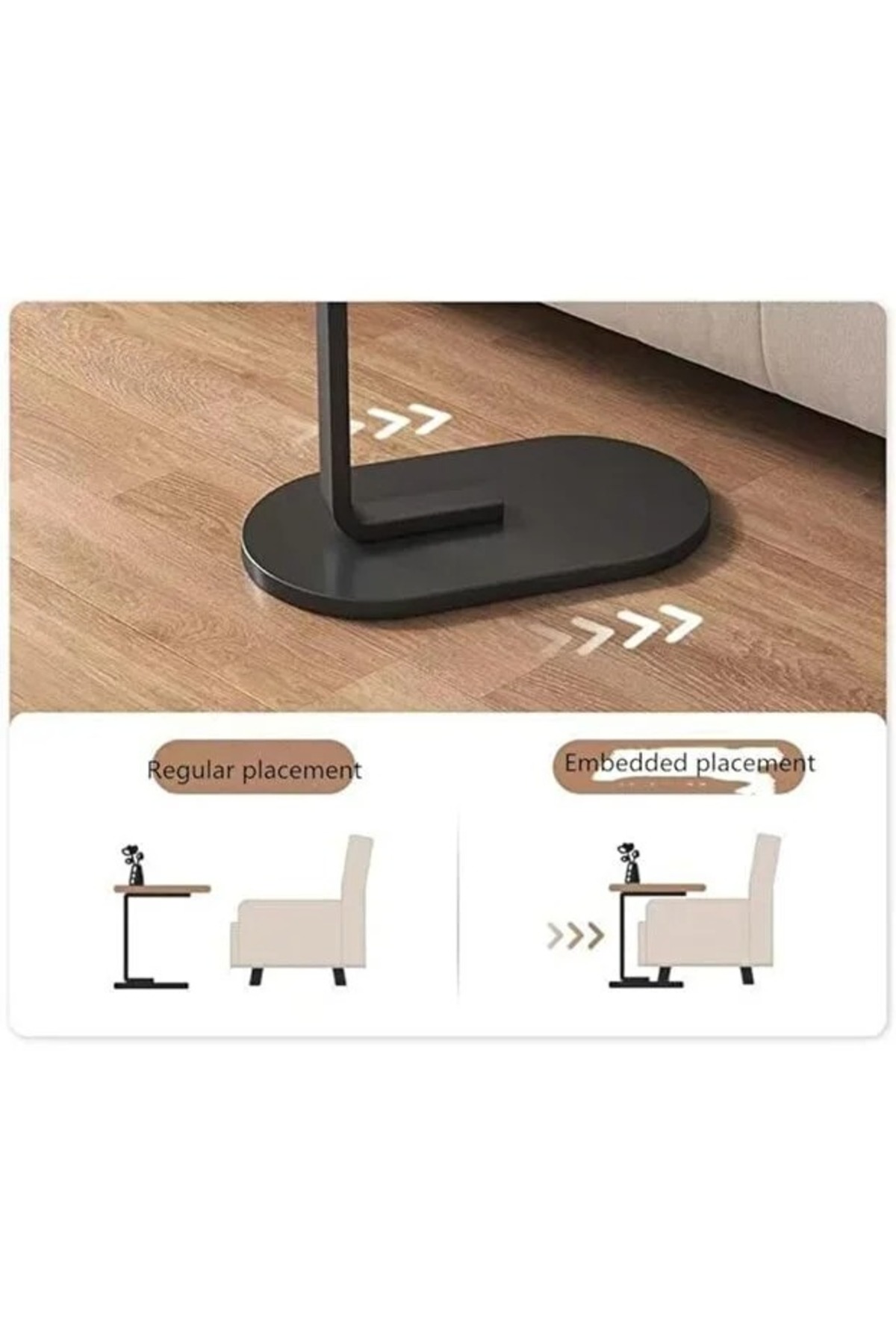 طقم من 4 قطع - طاولة قهوة عصرية | طاولة جانبية على شكل حرف C بسطح خشبي بيج وإطار معدني أسود