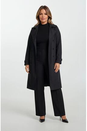 Spazio İmperatrice Kruvaze Yaka Kuşaklı Trençkot SİYAH