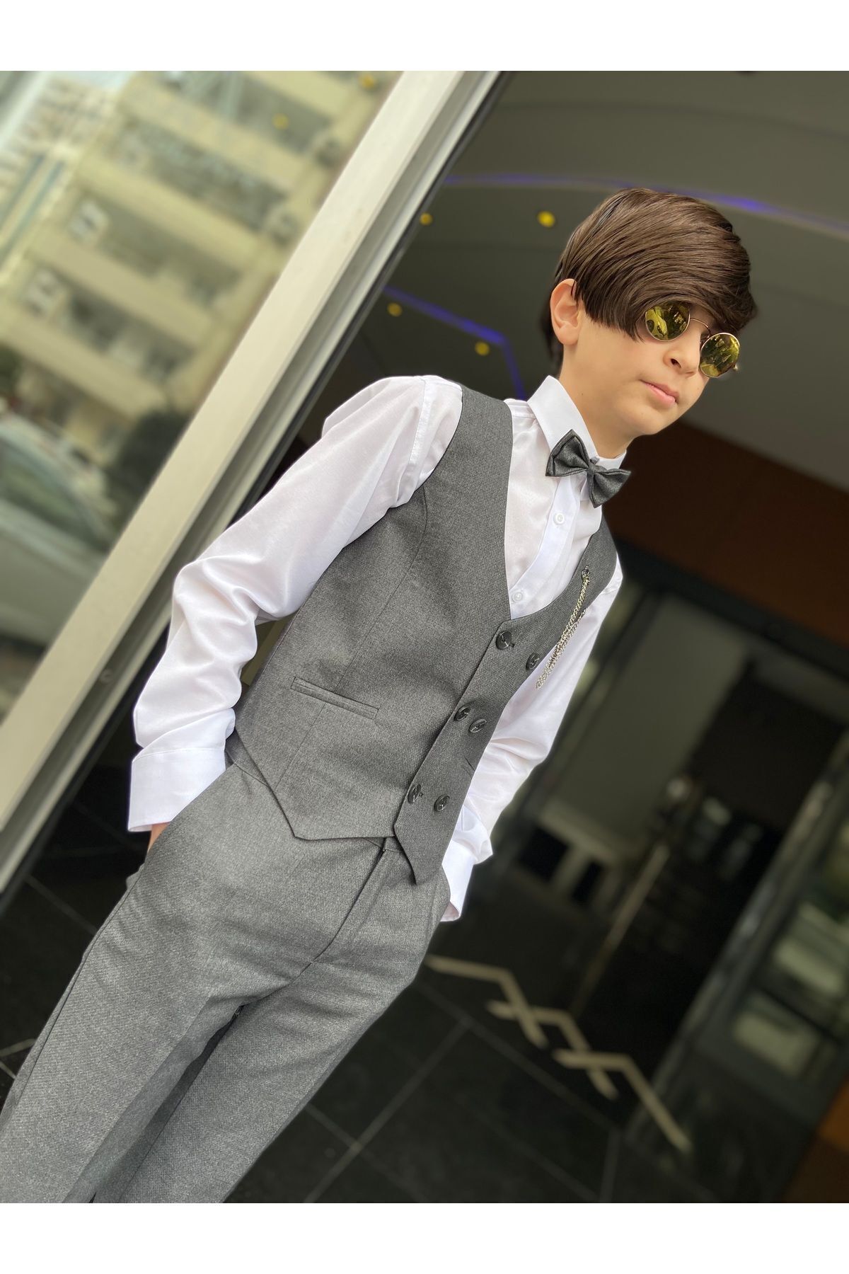 WENA KİDS Çocuk Yelekli Takım Elbise Gömlekli Set MELANJ FÜME fotoğrafı 3 (önizleme)