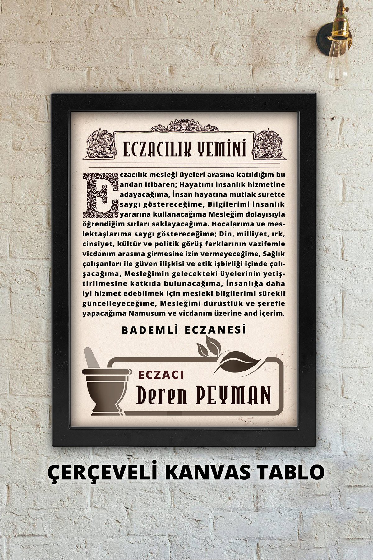 Pharmacy Oath, Pharmacists' Name Badge / Personalized Pharmacy Decor / Framed Canvas Fabric Table