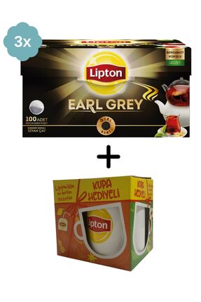 Lipton Earl Grey Demlik Çay 100lü x 3 Adet + Hediye Kupa