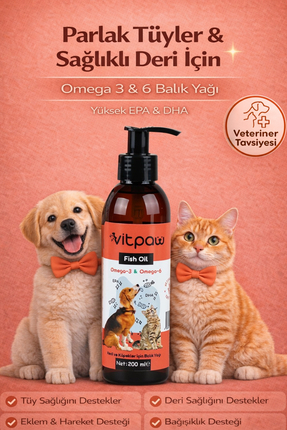vitpaw Fish Oil 200ml – Kedi ve Köpekler İçin Balık Yağı Omega 3-6 (EPA - DHA...