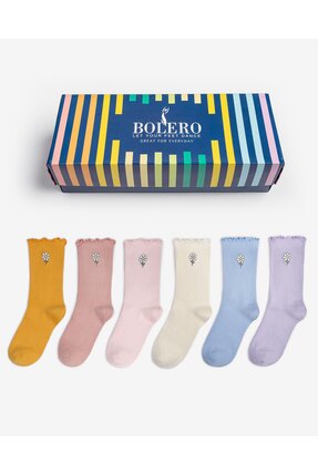 Bolero Kadın Papatya Nakışlı Fırfırlı 6'lı Çorap Çok Renkli