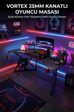Karr Gaming Vortex 25mm Kanatlı Oyuncu Masası | Siyah Karbon Fiber Kaplama | ...