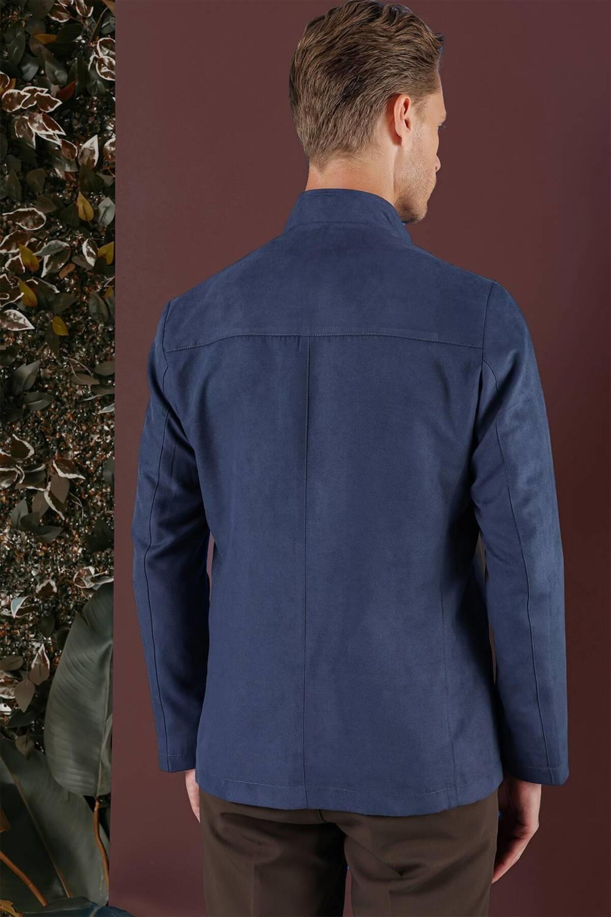 Efor Erkek Slim Fit Havacı Süet Görünümlü Mavi Kaban KA 080 görsel 8