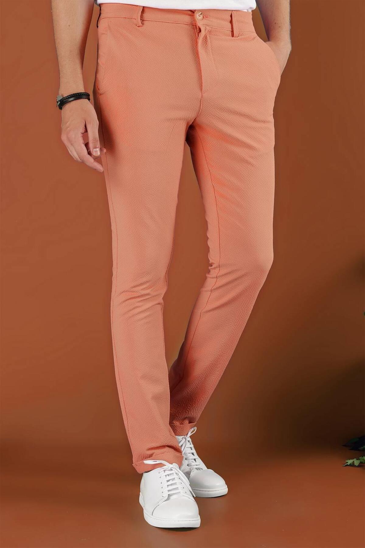 Slim Fit Elastic Waist Wafer Fabric Coral Sports Pants P 1126