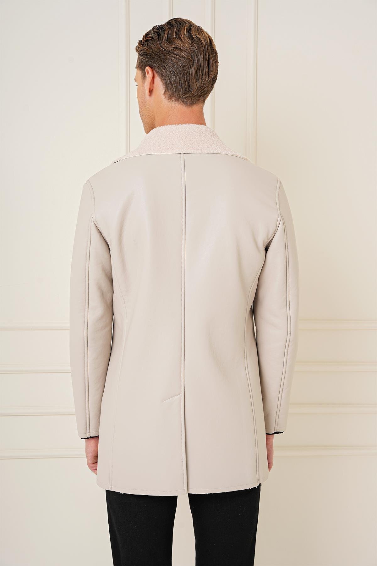 Erkek Slim Fit Taş / Kırık Beyaz Kaban KA 090 — خاکستری KA090K0724 — تصویر 7 از 7