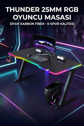 Karr Gaming Thunder 25mm RGB Aydınlatmalı Oyuncu Masası | Siyah Karbon Fiber ...
