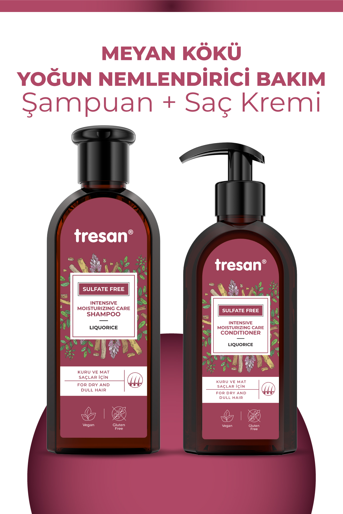 Tresan Meyan Kökü Yoğun Nemlendirici Sülfatsız Bakım Şampuanı 300 ml + Saç Kremi 300 ml — 8062