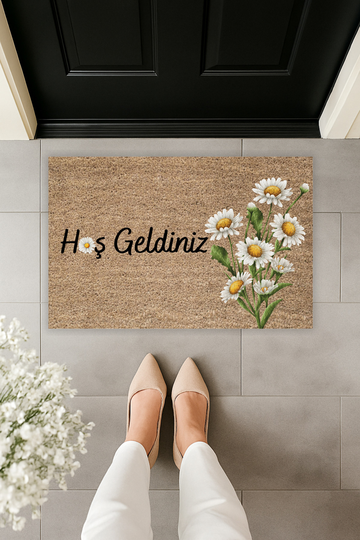 Decorative Modern Digital Printing Daisy Flower Pattern Door Front Mats