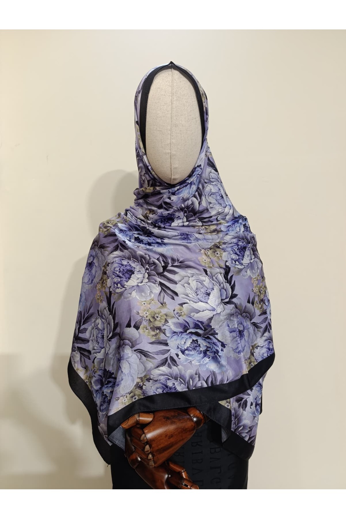 Floral Patterned Purple/Navy Blue Soft Shawl