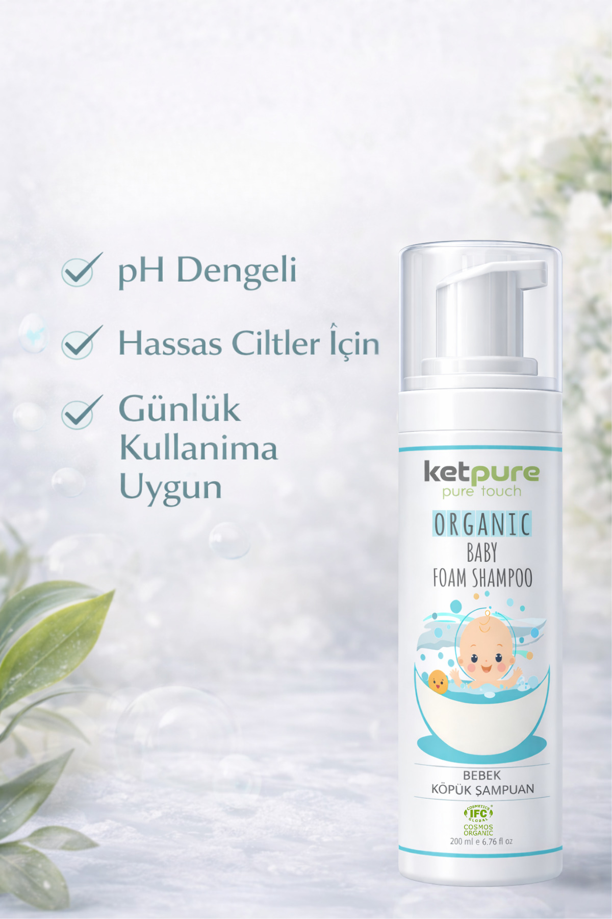 ketpure Organik Bebek Köpük Şampuan – Yenidoğandan İtibaren | Saç Ve Vücut İçin – 200 ml fotoğrafı 4 (önizleme)
