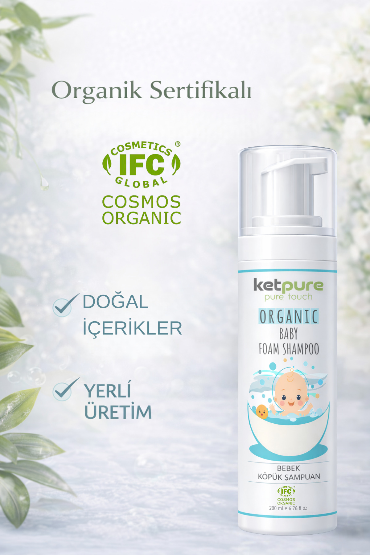 ketpure Organik Bebek Köpük Şampuan – Yenidoğandan İtibaren | Saç Ve Vücut İçin – 200 ml fotoğrafı 5 (önizleme)