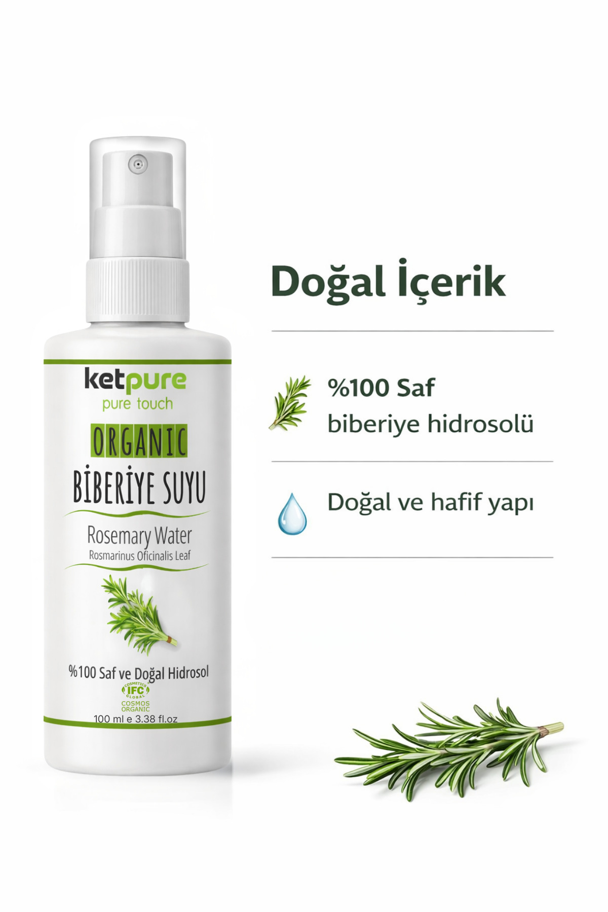 آب رزماری خالص ارگانیک (هیدروسول) - برای مراقبت طبیعی از مو و پوست - 100 میلی لیتر - BIBERIYEHD — تصویر 3 از 6