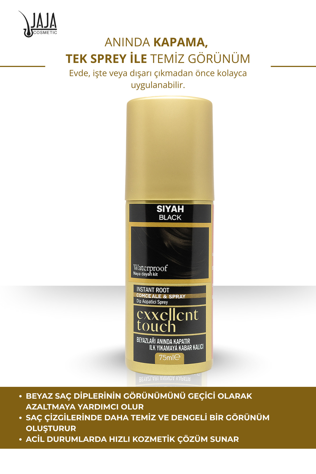 Siyah (Black) Dip Kapatıcı Saç Spreyi | 75 ML & Pratik Uygulama — 8684556385365 — تصویر 4 از 4