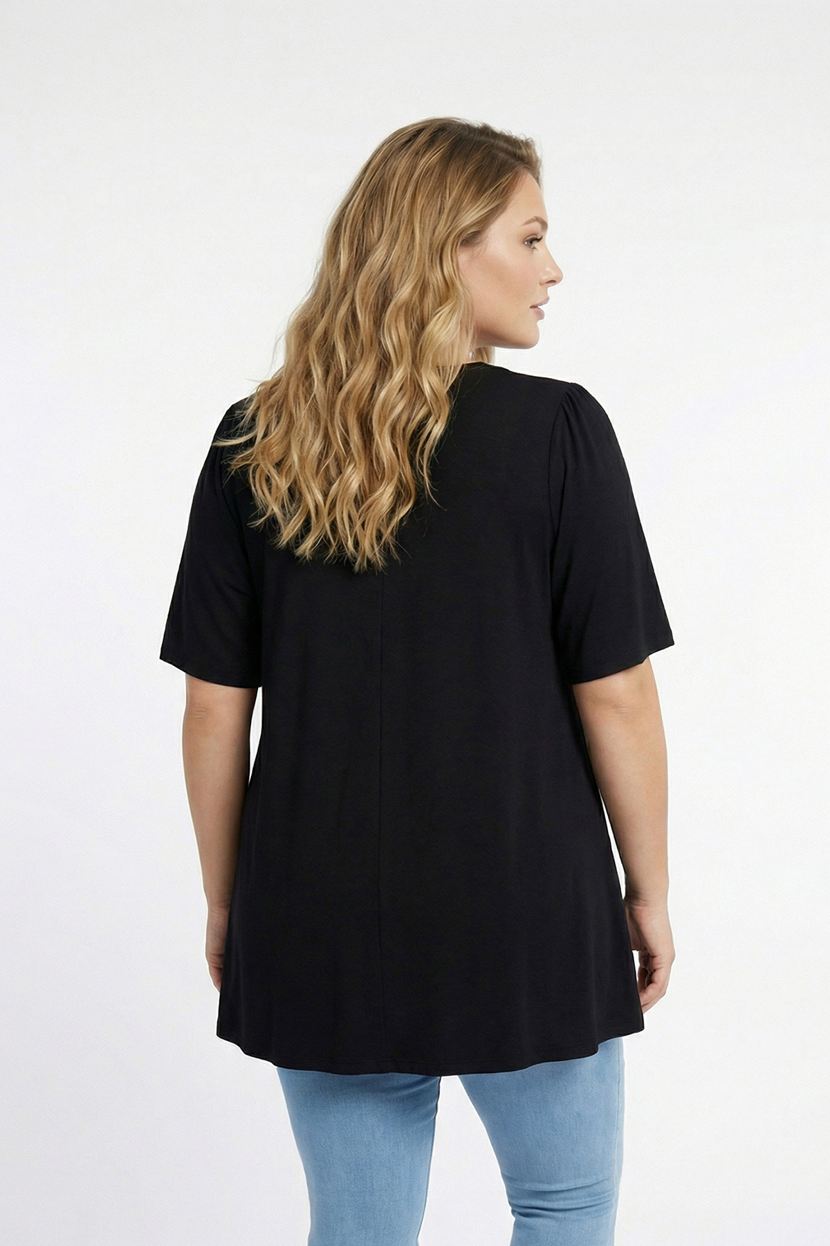 Stil Diva  Büyük Beden V Yaka Desensiz Asimetrik Kesim Likralı Bluz 320315 - Görsel 6