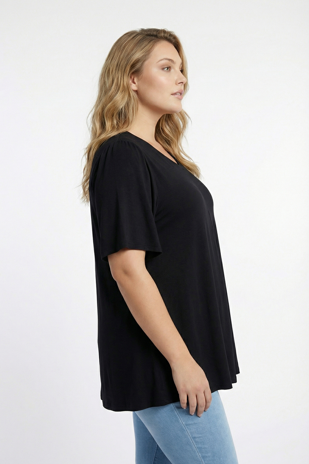 Stil Diva  Büyük Beden V Yaka Desensiz Asimetrik Kesim Likralı Bluz 320315 - Görsel 7