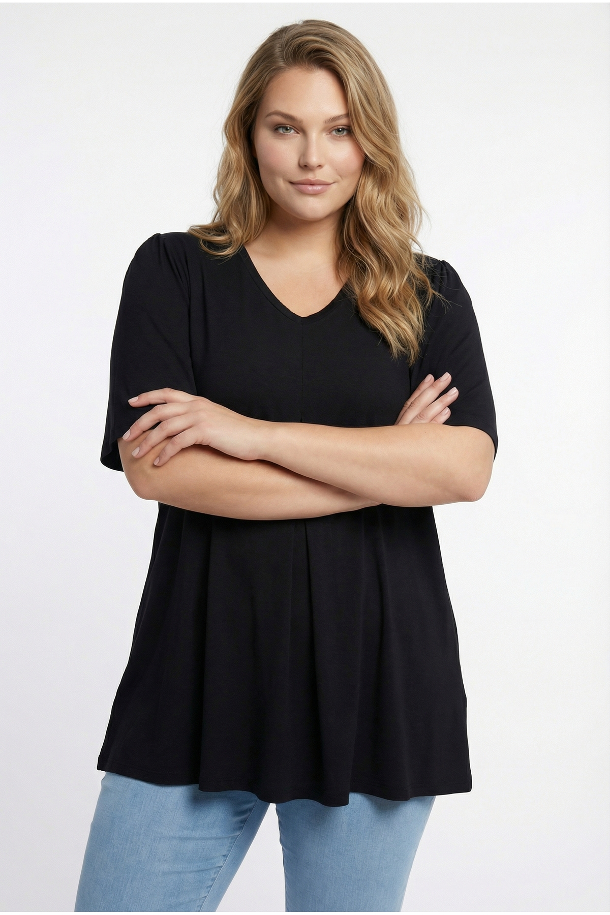 Stil Diva  Büyük Beden V Yaka Desensiz Asimetrik Kesim Likralı Bluz 320315 - Görsel 5