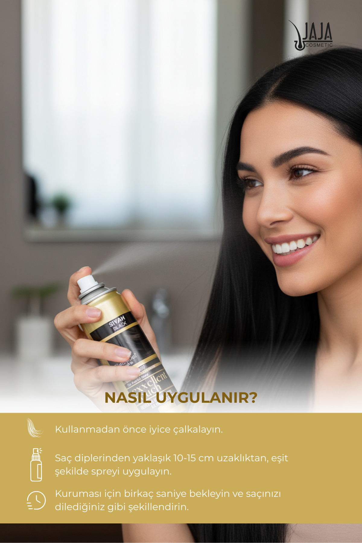 Siyah (Black) Dip Kapatıcı Saç Spreyi | 75 ML & Pratik Uygulama — 8684556385365 — تصویر 3 از 4