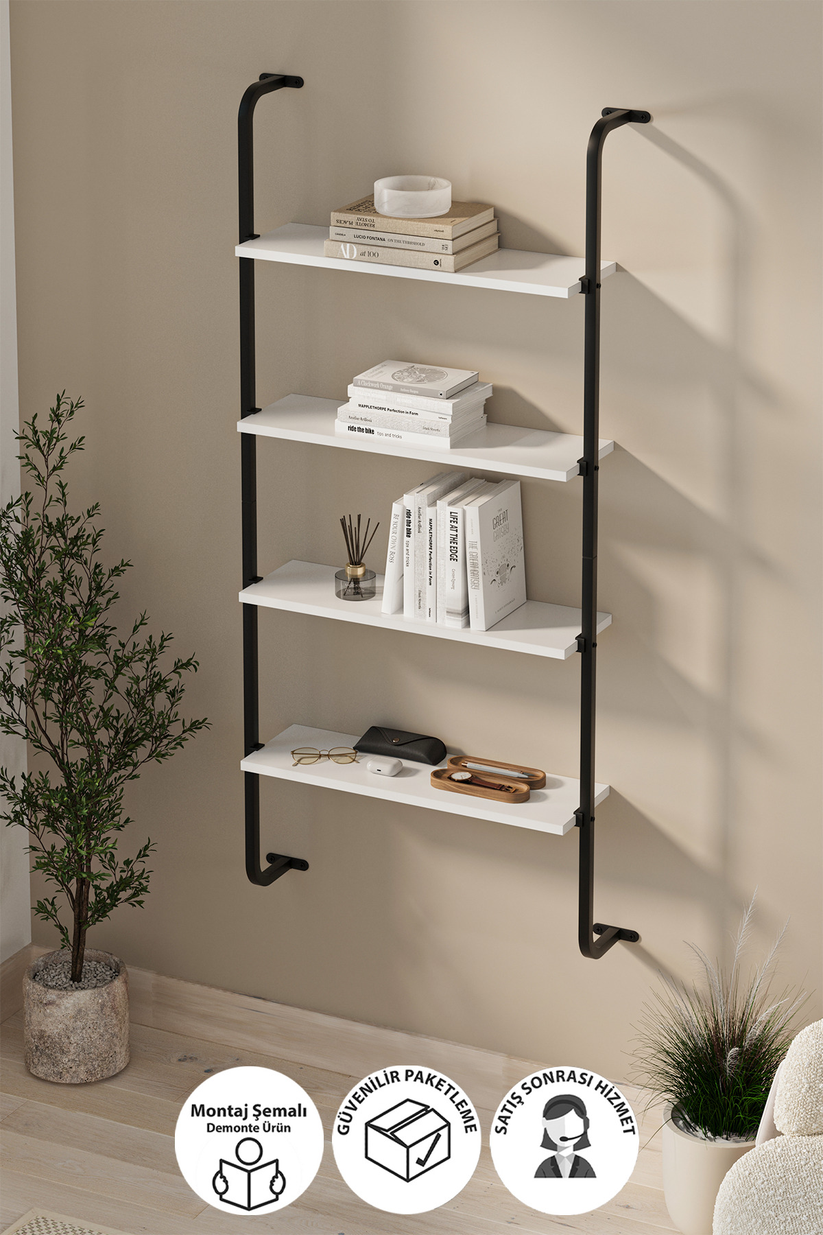 4 Shelf Wall Mounted Bookcase Decorative Bookcase Frost White
