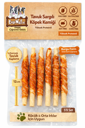 Eva & Wall-e Tavuk Sargılı Beyaz Sığır Derisi Burgu Köpek Ödülü 12 cm | Yükse...