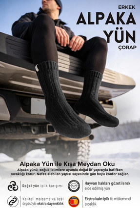 Bolero Erkek Alpaka Yün Kışlık Çorap Siyah