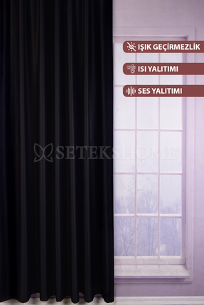 Setekshome Blackout Işık Geçirmez Saten Güneşlik Fon Perde Siyah Pilesiz