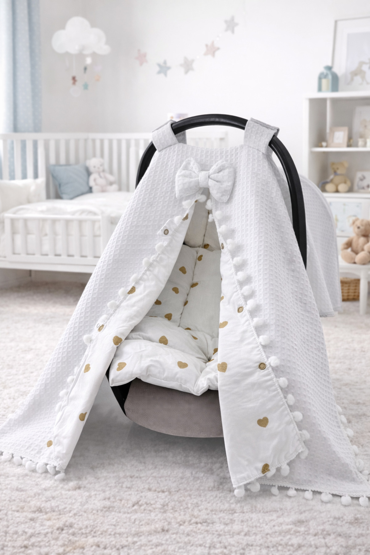 Jaju Baby Waffle Kalp Kumaş Organik Puset Örtüsü Ve Minderi fotoğrafı 2 (önizleme)