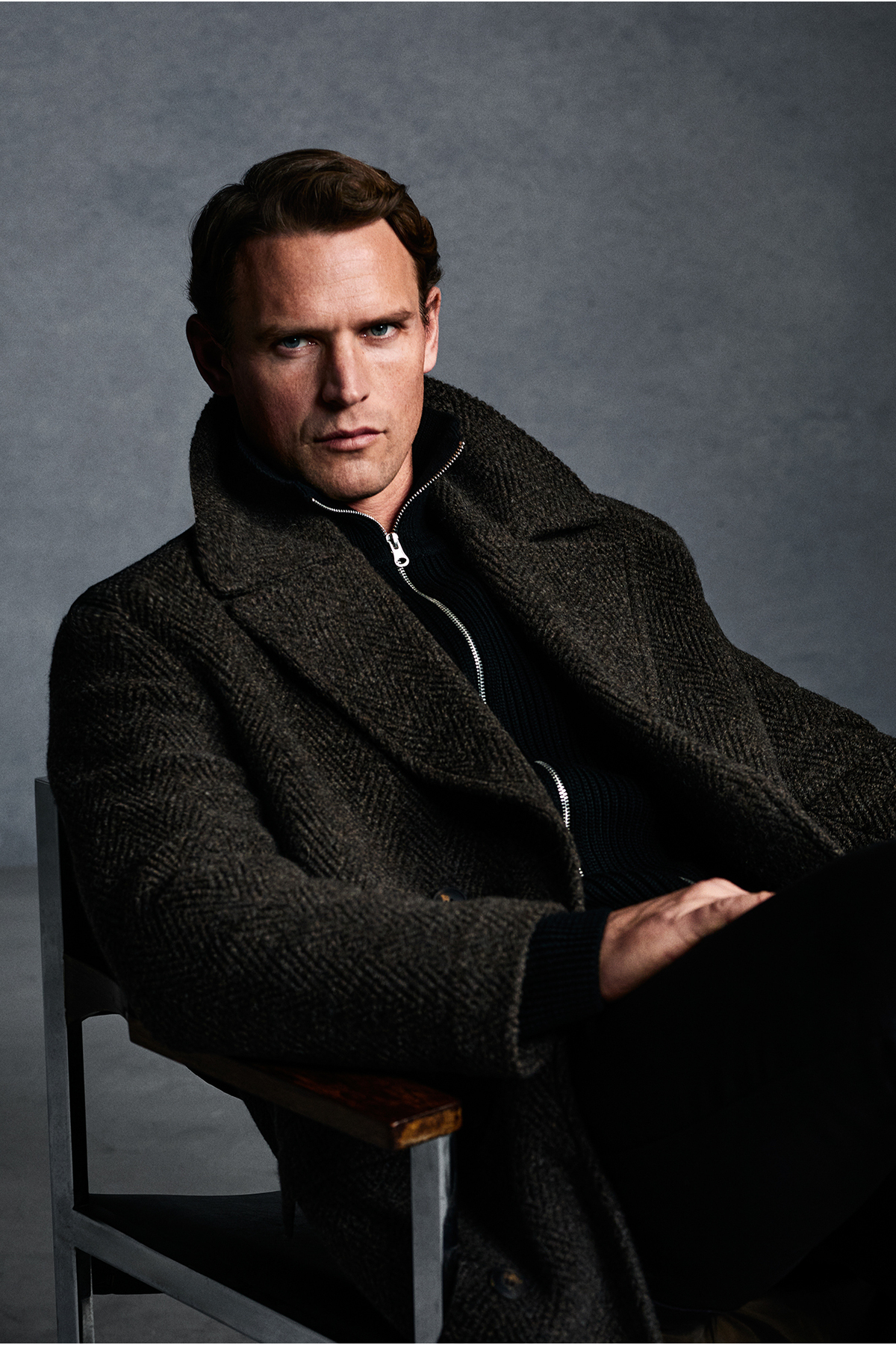 Abdullah Kiğılı  Oversize Ekstra Rahat Kesim Desenli Yünlü Kruvaze Palto - Görsel 2