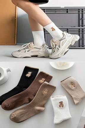 Ozzy Socks 5 Çift Ayıcık Desenli Kadın Lastiksiz Dikişsiz Fitilli Soket Çorap