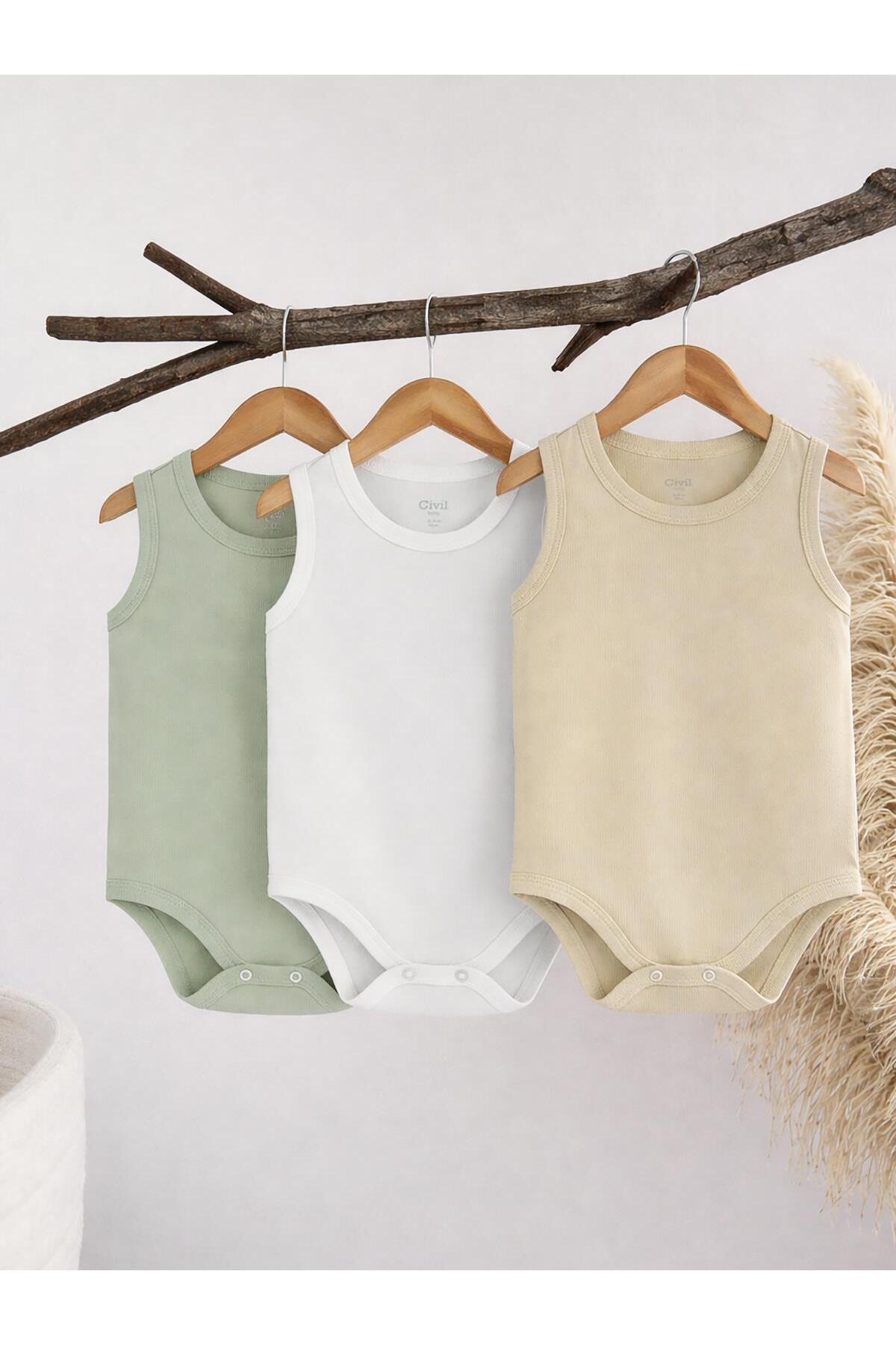 Civil Baby 3'lü Karışık Renk 3-36 Ay Çıtçıtlı Badi - Bej fotoğrafı 2 (önizleme)