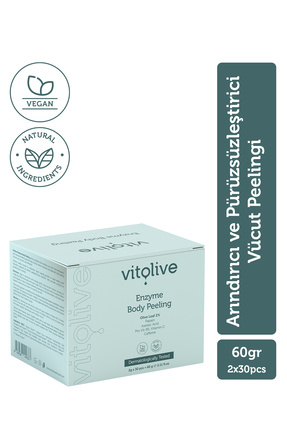 Vitolive Vücut Peelingi 60g – Enzim ve Asit Destekli Nazik Arındırıcı Pürüzsü...