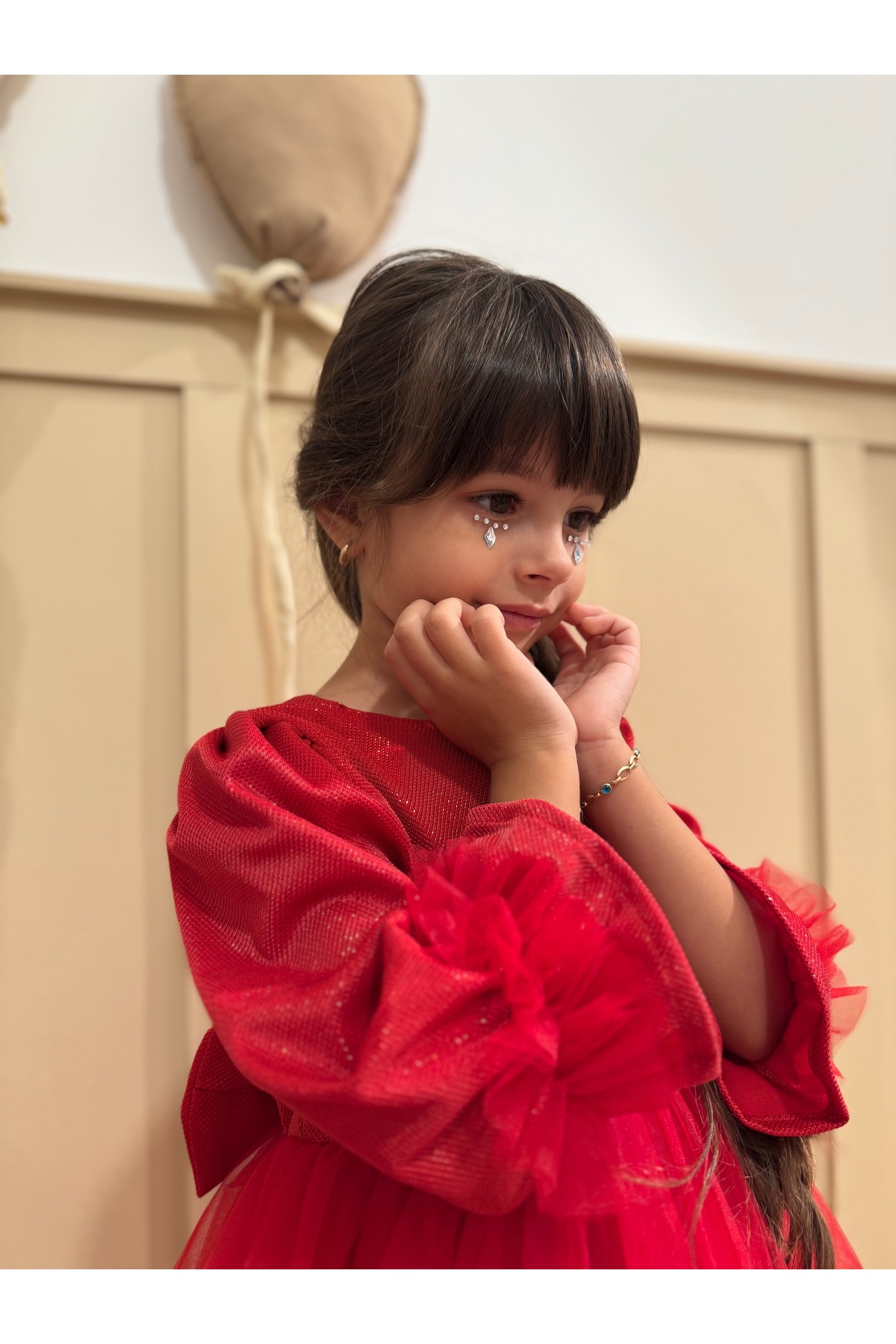 penu baby kids Kırmızı Uzun Balon Kumaş Kol Altı Tütülü Kız Bebek Elbise - Cinderella fotoğrafı 2 (önizleme)