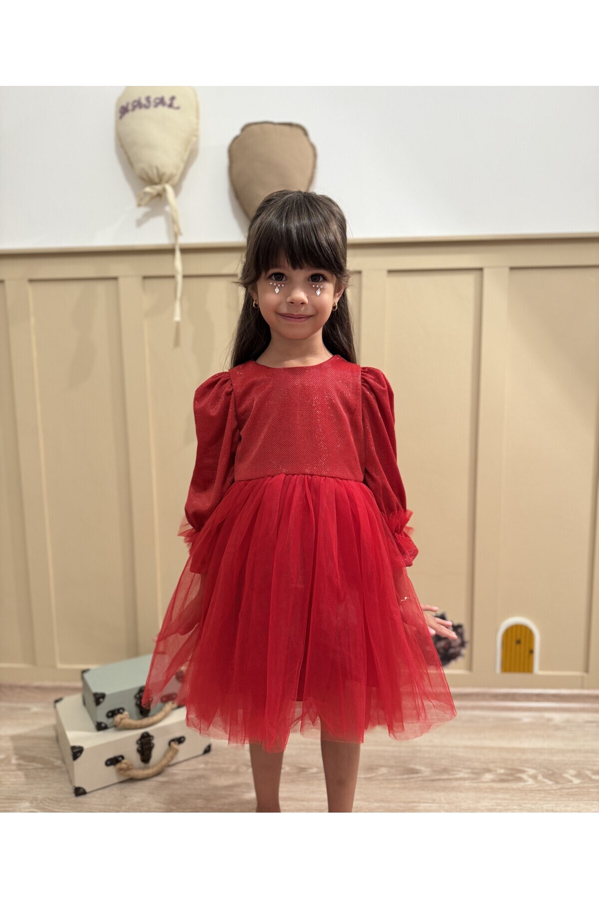 penu baby kids Kırmızı Uzun Balon Kumaş Kol Altı Tütülü Kız Bebek Elbise - Cinderella fotoğrafı 5 (önizleme)