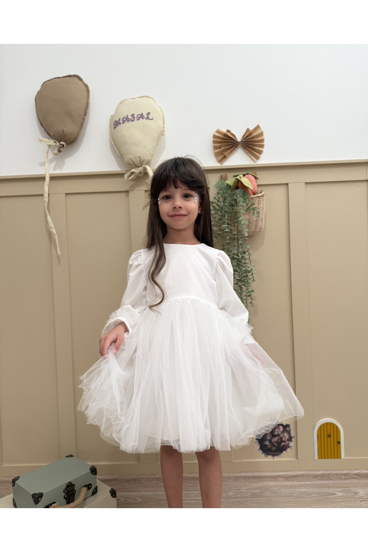 penu baby kids Beyaz Uzun Balon Kumaş Kol Altı Tütülü Kız Bebek Elbise - Cinderella fotoğrafı 3 (önizleme)