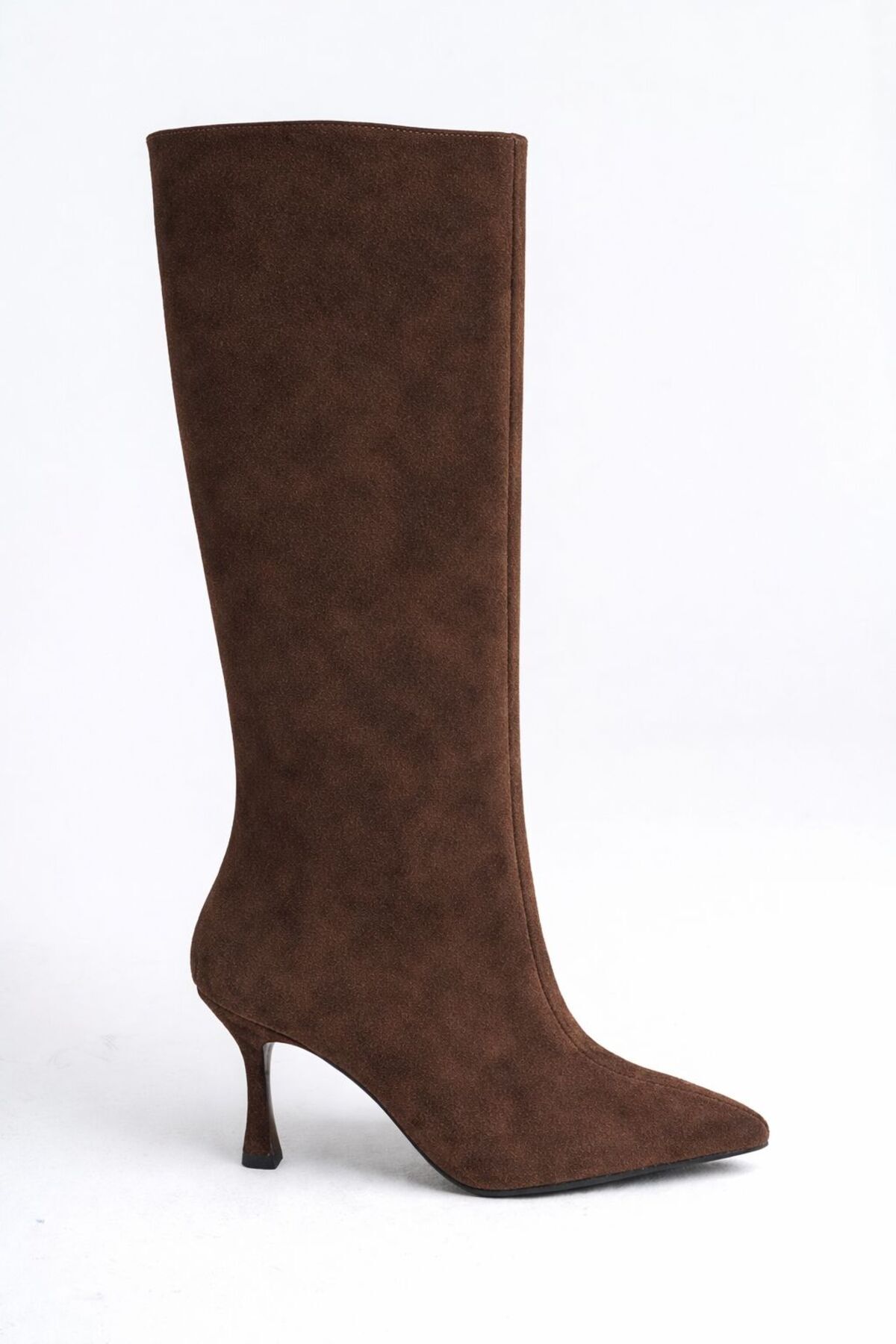 LDR  Kadın Kahve Süet İnce Topuk Sivri Burun Diz Altı Çizme - Görsel 2